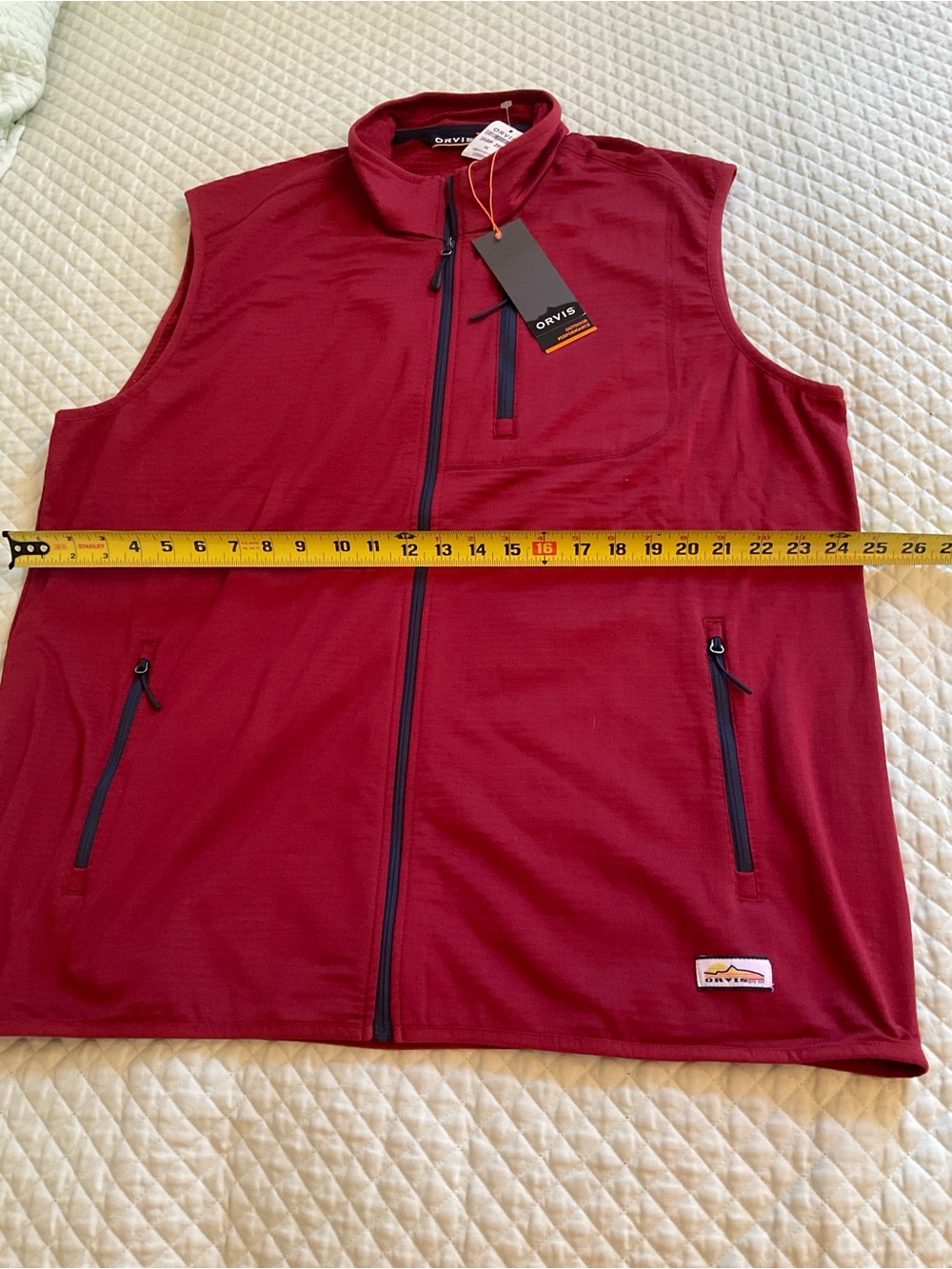 Orvis Burgundy Zip-Front Men's Vest with Navy Trim - Picture 2 of 5